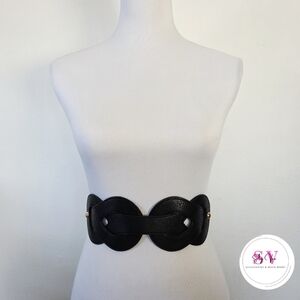 Stretchy Black faux leather corset belt with gold hardware